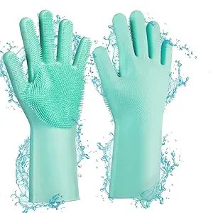 Silicone Hand Gloves for Cleaning | Heat-Resistant Multipurpose Scrubbing Gloves with Built-in Bristles | Reusable Dishwashing & Kitchen Gloves for Home Use