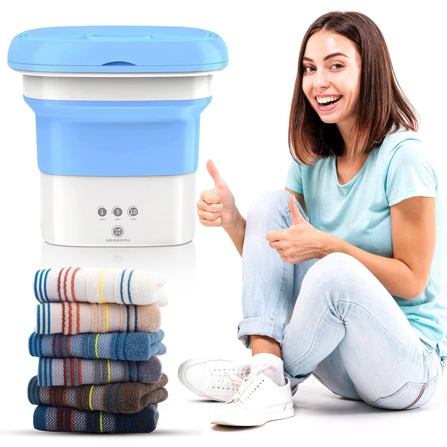 Mini Washing Machine | Portable Compact Washer for Small Loads, Baby Clothes & Travel Use | Lightweight Bucket Washing Machine with Spin Function for Home & Dorm