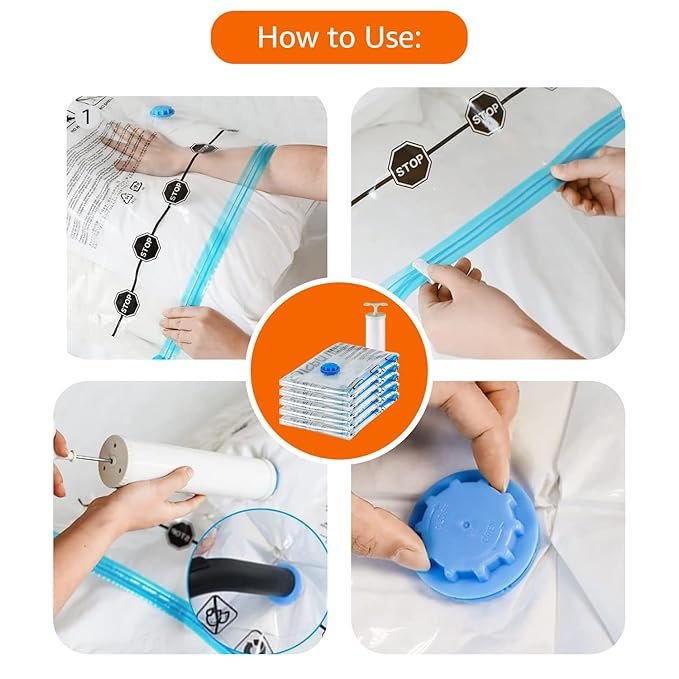 Vacuum Storage Bag | Space Saver Bags with Hand Pump for Clothes, Blankets & Travel | Airtight, Resealable Compression Bags for Home, Luggage & Wardrobe Storage