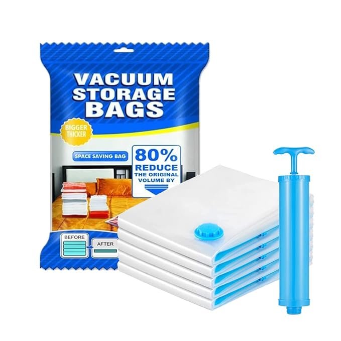 Vacuum Storage Bag | Space Saver Bags with Hand Pump for Clothes, Blankets & Travel | Airtight, Resealable Compression Bags for Home, Luggage & Wardrobe Storage