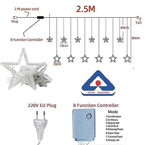 5+5 Star Light String | Decorative LED Star Curtain Lights for Home, Balcony, Wedding & Festive D?cor | USB Powered with Multiple Light Modes