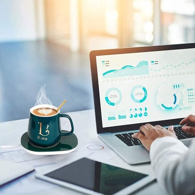 Full Set Coffee Warmer Set | Electric Mug Warmer with Stainless Steel Heating Plate & Temperature Control | Keep Coffee, Tea & Drinks Hot at Desk or Home