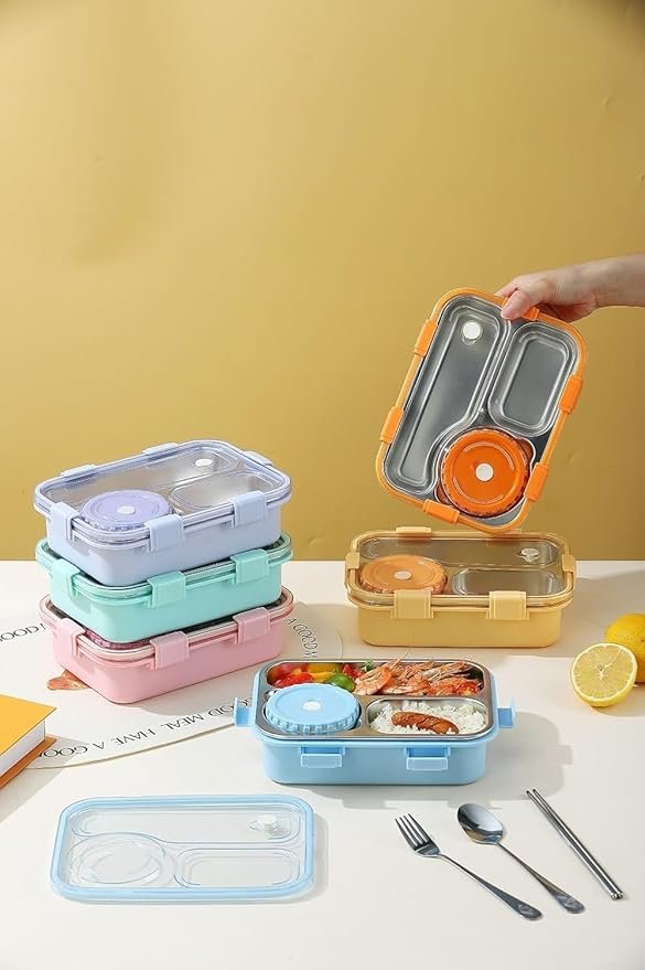 3 Compartment Lunch Box | Leak-Proof Bento Box with Separate Sections | Durable Food Storage Container for Kids & Adults
