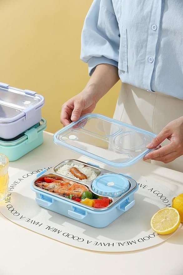 3 Compartment Lunch Box | Leak-Proof Bento Box with Separate Sections | Durable Food Storage Container for Kids & Adults