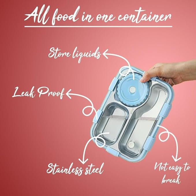 3 Compartment Lunch Box | Leak-Proof Bento Box with Separate Sections | Durable Food Storage Container for Kids & Adults