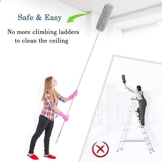 Grey Fan Duster ? Extendable Microfiber Ceiling Fan Cleaner with Telescopic Handle ? Bendable & Washable Duster for High Ceiling, Blinds, and Corners