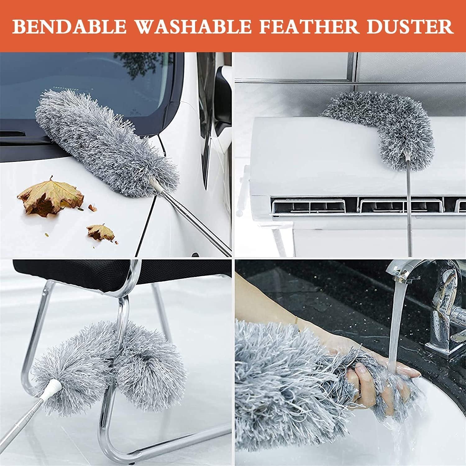 Grey Fan Duster ? Extendable Microfiber Ceiling Fan Cleaner with Telescopic Handle ? Bendable & Washable Duster for High Ceiling, Blinds, and Corners