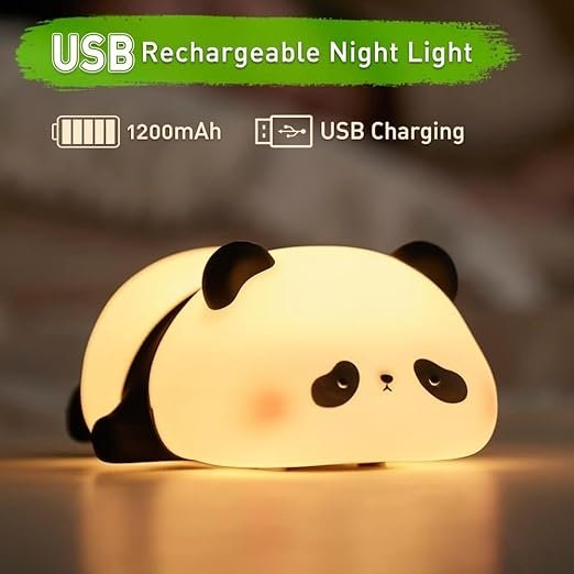 Panda Night Light ? Cute Silicone LED Lamp with Touch Sensor & Rechargeable Battery ? Soft Nursery Night Light for Kids, Baby Room & Bedroom D?cor