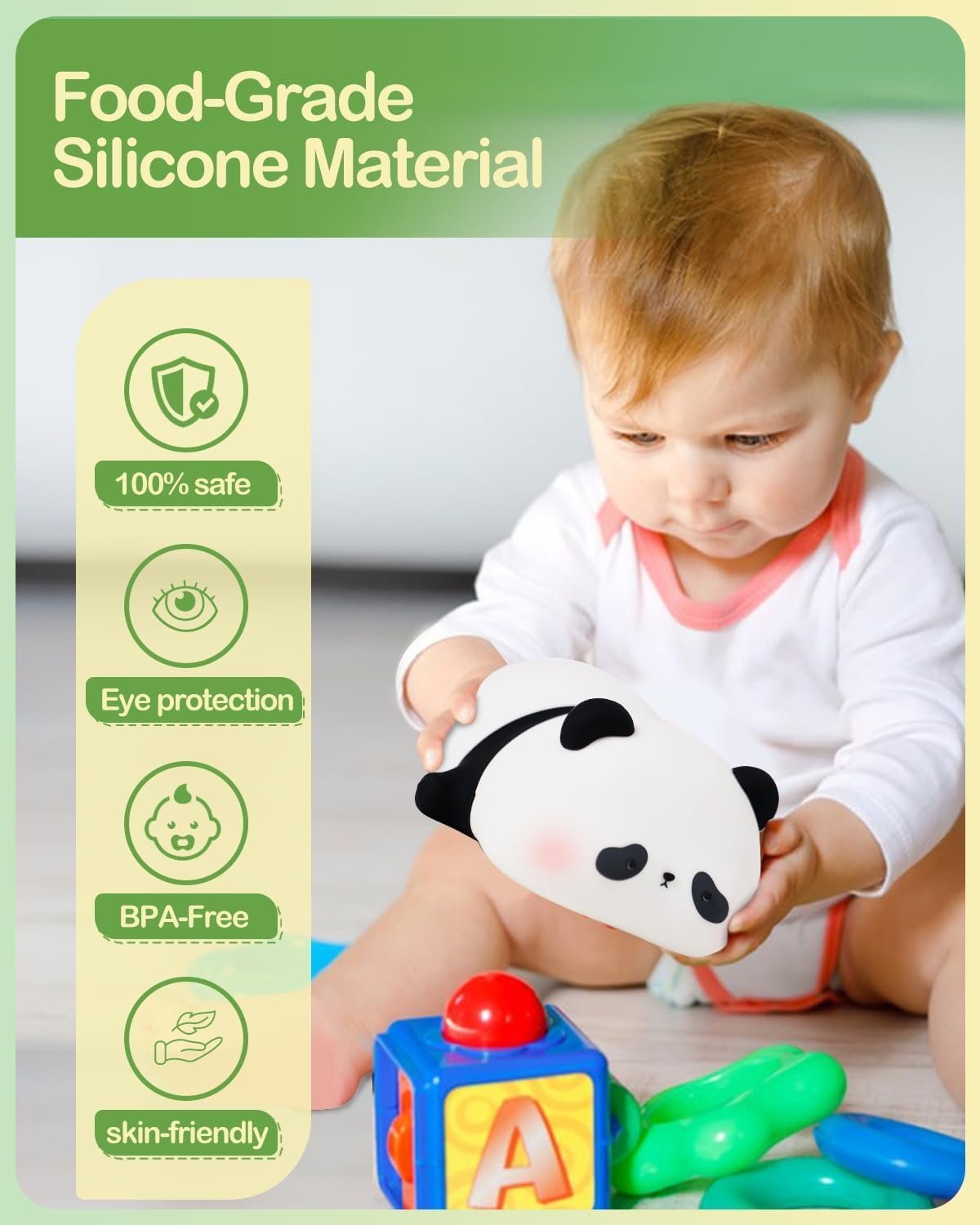 Panda Night Light ? Cute Silicone LED Lamp with Touch Sensor & Rechargeable Battery ? Soft Nursery Night Light for Kids, Baby Room & Bedroom D?cor