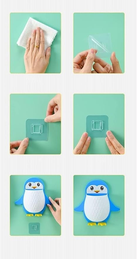 Penguin Design Toothpaste Holder ? Cute Cartoon Toothpaste Dispenser & Stand for Kids ? Wall Mount Bathroom Organizer for Toothpaste & Brushes