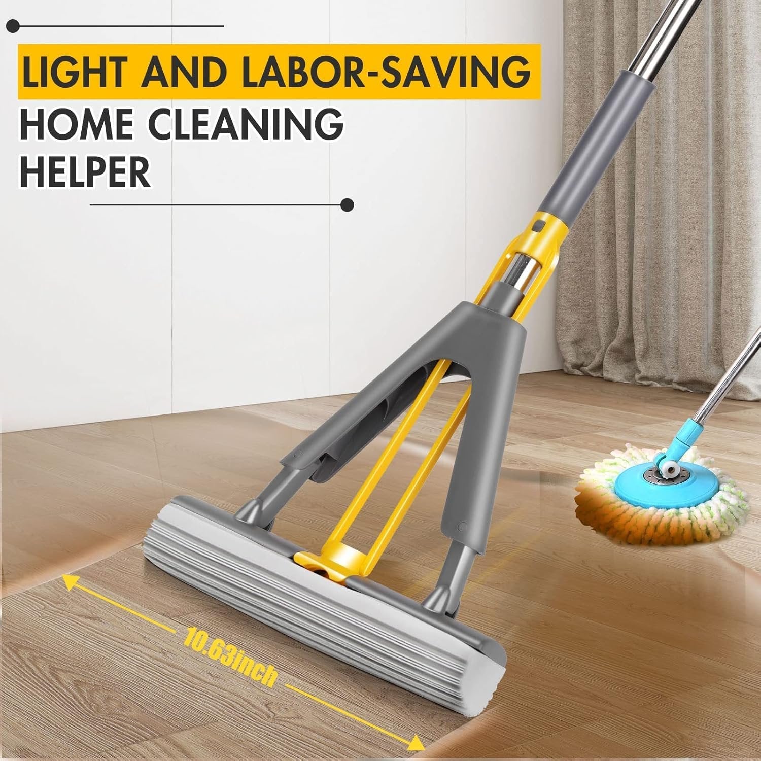 PVA Sponge Mop ? Super Absorbent Roller Mop with Telescopic Handle & Squeeze Wringer ? Floor Cleaning Mop for Home, Kitchen, Bathroom & Tiles