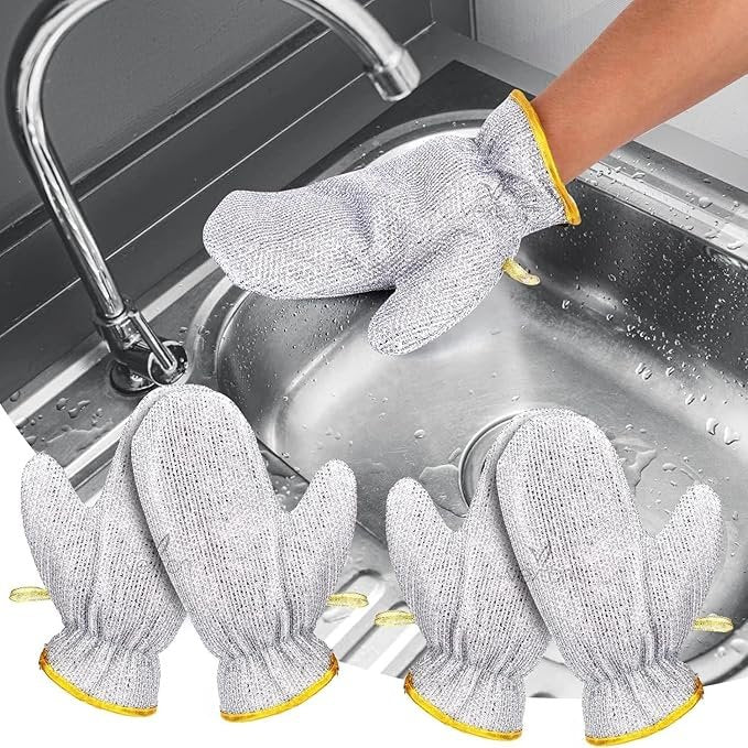 Reusable Wire Dishwashing Gloves ? Heavy-Duty Scrub Gloves with Built-in Steel Wire Scrubber ? Heat Resistant Cleaning Gloves for Kitchen, Utensils & Tough Stains