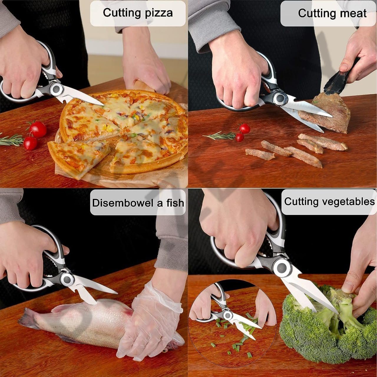 Multi-Purpose Kitchen Scissors ? Heavy-Duty Food Scissors for Meat, Poultry, Herbs, and Vegetables, Stainless Steel Blades with Soft Grip Handle & Built-in Bottle Opener