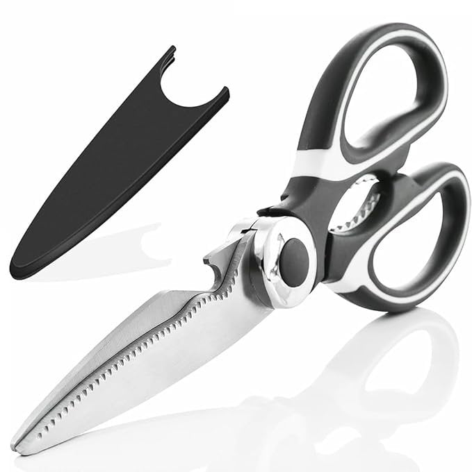 Multi-Purpose Kitchen Scissors ? Heavy-Duty Food Scissors for Meat, Poultry, Herbs, and Vegetables, Stainless Steel Blades with Soft Grip Handle & Built-in Bottle Opener