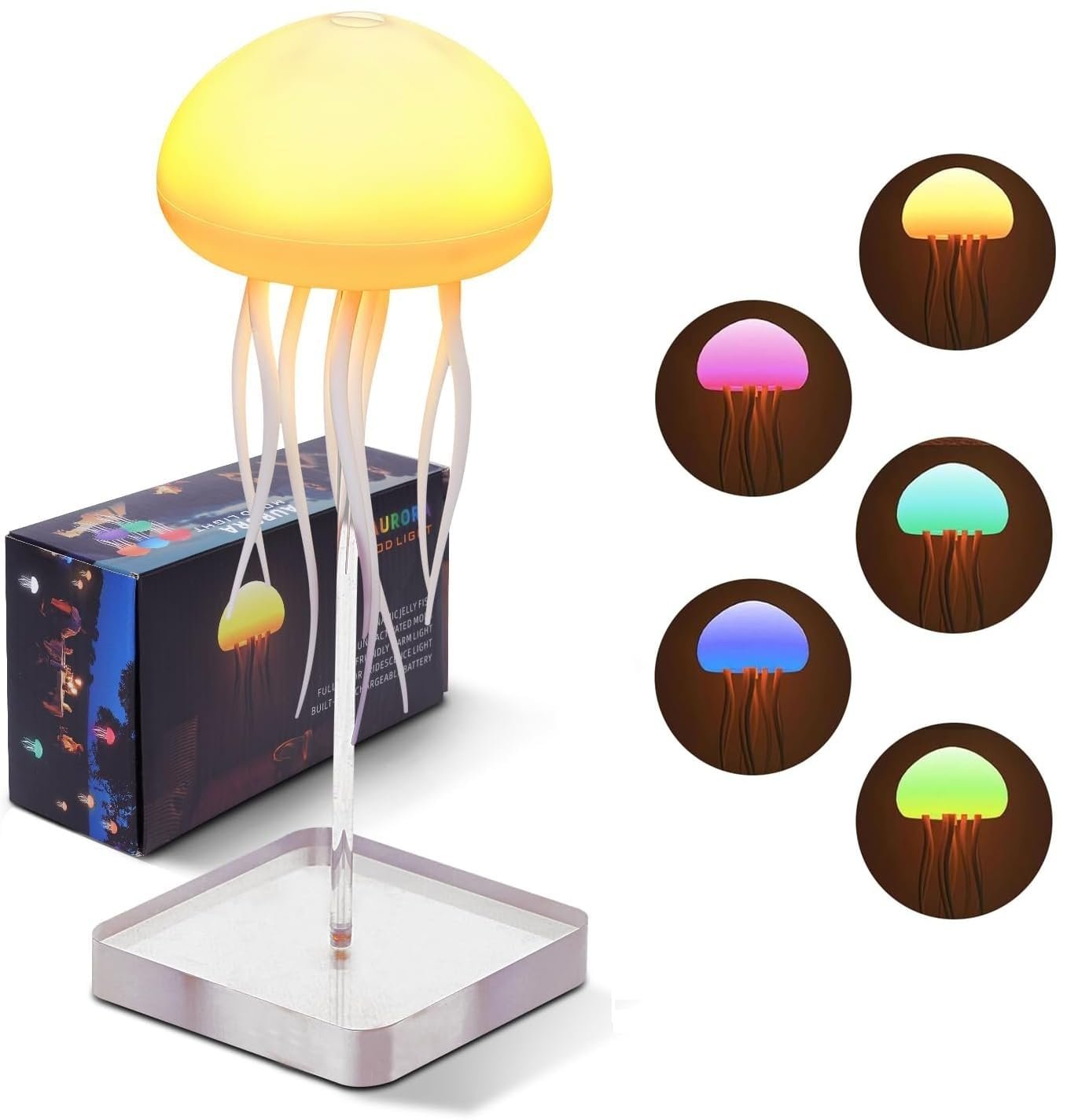 Jellyfish Lamp with Dancing Legs ? LED Mood Light Aquarium with Realistic Floating Jellyfish, Color-Changing Lights, USB Powered Night Lamp for Home, Office & Kids Room
