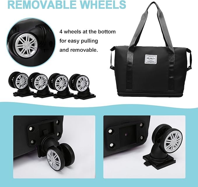 Duffel Trolley Bag ? Large Travel Duffle with Wheels & Telescopic Handle, Lightweight Luggage Bag for Men & Women, Foldable Rolling Weekend & Gym Bag