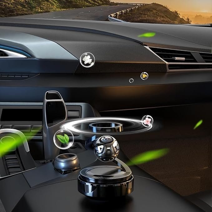 Solar Car Air Freshener ? Rotating Car Dashboard Perfume Diffuser with Fragrance Pads, Solar Powered Aromatherapy Fan for Auto Interior Odor Removal & Fresh Scent