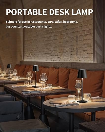 Cordless Table Lamp ? Rechargeable LED Desk Lamp with Touch Control & Dimmable Brightness, Portable Night Light for Bedroom, Study & Outdoor Use