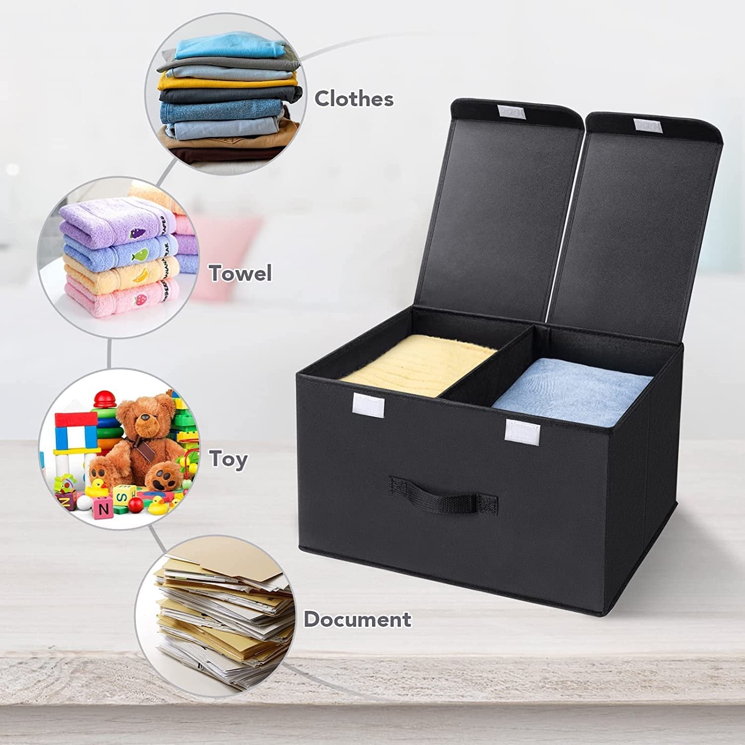 Double Cover Foldable Storage Box ? Large Capacity Collapsible Organizer with Dual Open Lid, Fabric Storage Bin for Clothes, Toys, Blankets & More