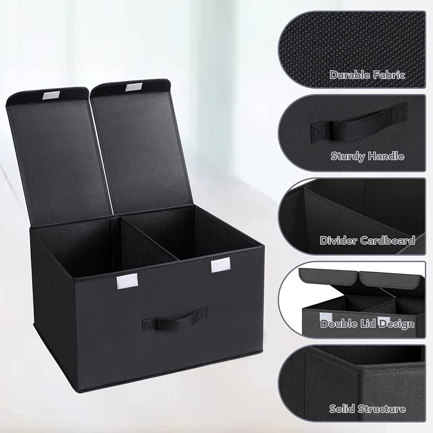 Double Cover Foldable Storage Box ? Large Capacity Collapsible Organizer with Dual Open Lid, Fabric Storage Bin for Clothes, Toys, Blankets & More