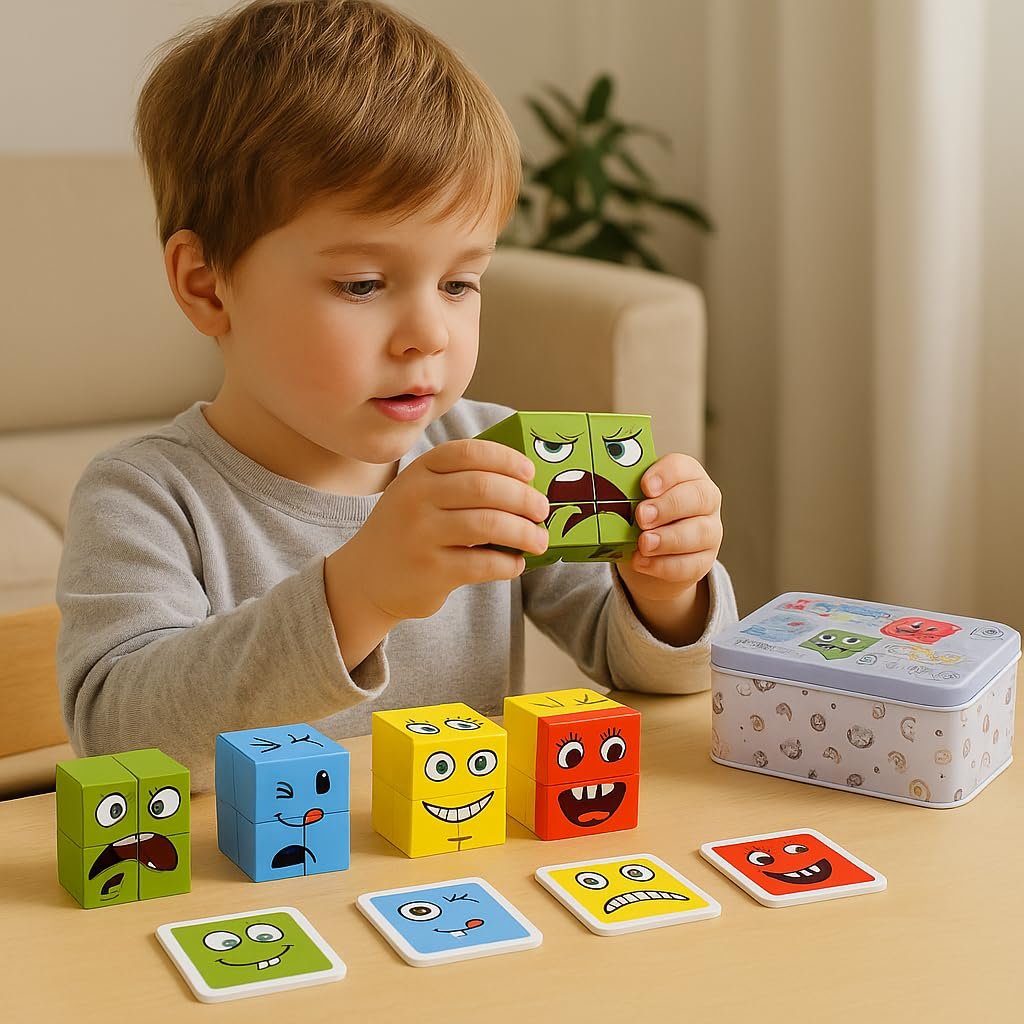 Face Change Cube Game ? Fun Expression Puzzle Block Game for Kids & Adults, 3D Matching Game with Challenge Cards, STEM Toy for Brain Development & Family Play