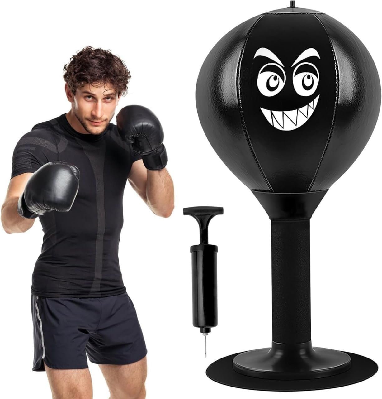 Black Desktop Punching Ball ? Office Stress Relief Speed Bag with Strong Suction Base, Mini Boxing Ball for Desk Focus & Fun, Durable PU Leather Build