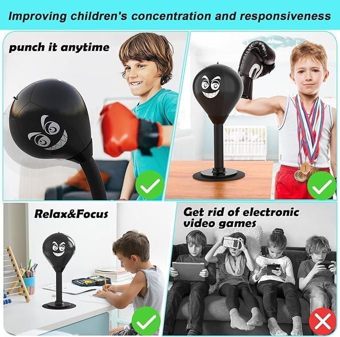 Black Desktop Punching Ball ? Office Stress Relief Speed Bag with Strong Suction Base, Mini Boxing Ball for Desk Focus & Fun, Durable PU Leather Build
