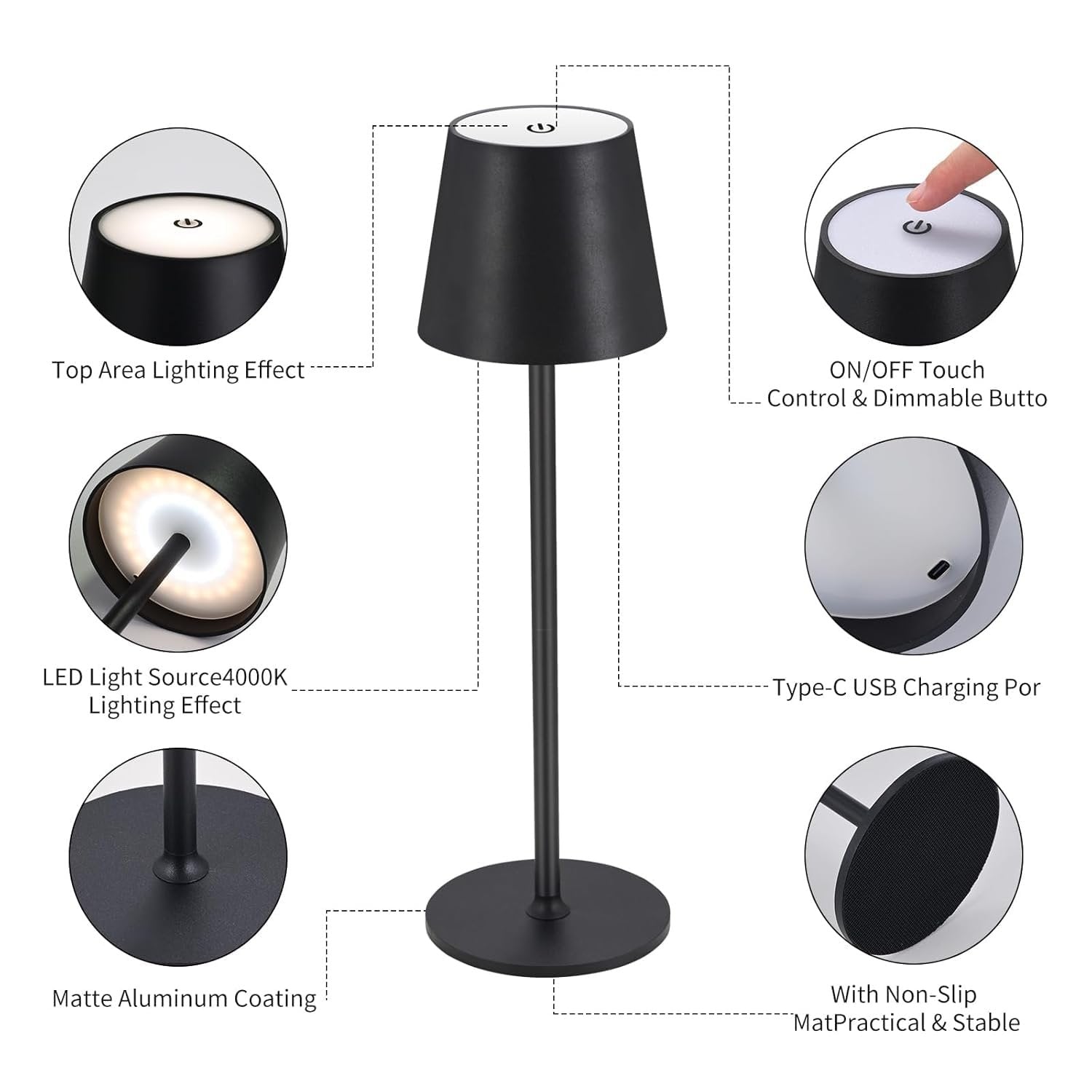 Rechargeable Table Lamp ? Portable LED Desk Light with Touch Control & Dimmable Brightness, USB Charging, Battery Powered Bedside Lamp for Home, Office & Study