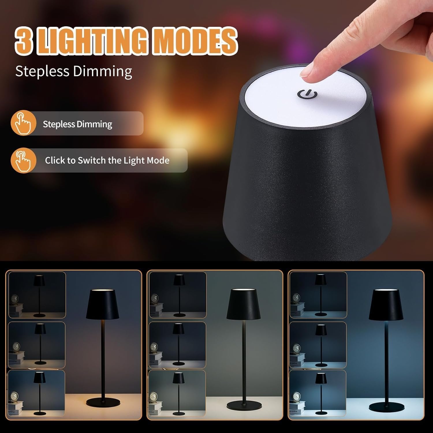 Rechargeable Table Lamp ? LED Touch Control Desk Lamp with Dimmable Brightness, USB Charging, Portable Battery Powered Light for Bedroom, Study & Office