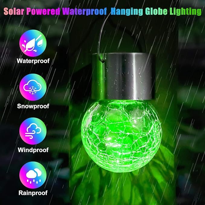 Cracked Glass Solar Light ? Waterproof LED Garden Globe Lamp with Solar Charging, Decorative Outdoor Light for Patio, Yard, Balcony & Pathway