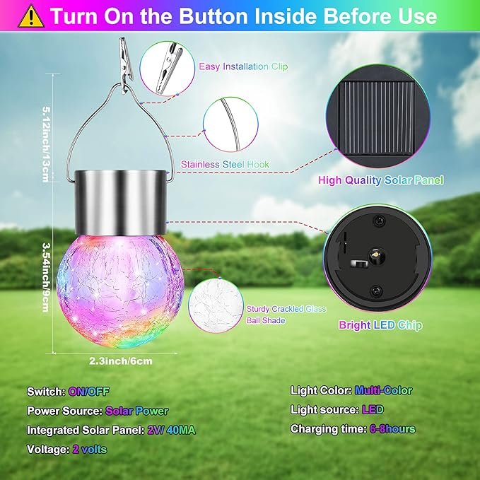 Cracked Glass Solar Light ? Waterproof LED Garden Globe Lamp with Solar Charging, Decorative Outdoor Light for Patio, Yard, Balcony & Pathway