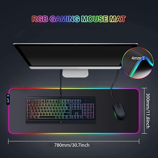 RGB Keyboard Mouse Pad (80?30 cm) ? Extended Gaming Mousepad with LED Lighting, Non-Slip Base, Soft Waterproof Surface, USB Powered for Desk Setup & Gamers