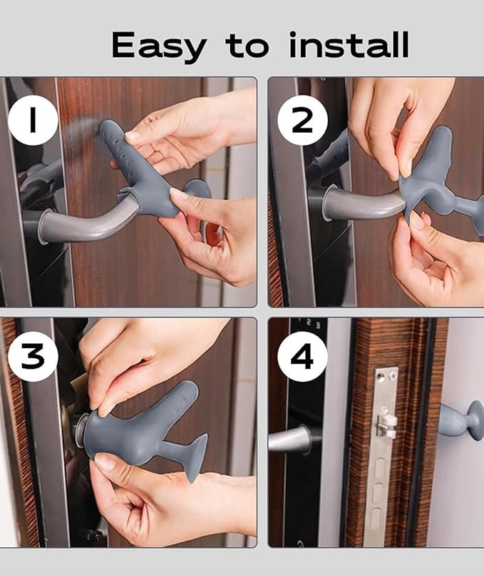 Door Handle Protector ? Soft Silicone Handle Bumper Guard for Wall Protection, Shock Absorbing Soundproof Cover for Home, Office & Car Doors