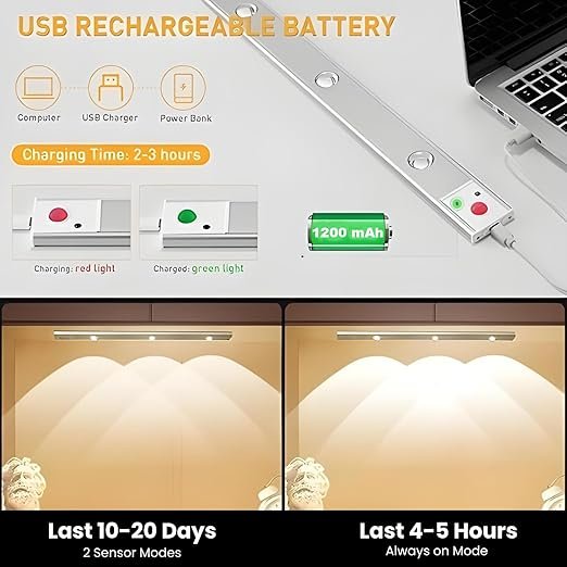 LED Cabinet Light ? Motion Sensor Rechargeable Under Cabinet Lighting, Wireless Stick-On Closet Light with Adjustable Brightness for Kitchen, Wardrobe & Stairs
