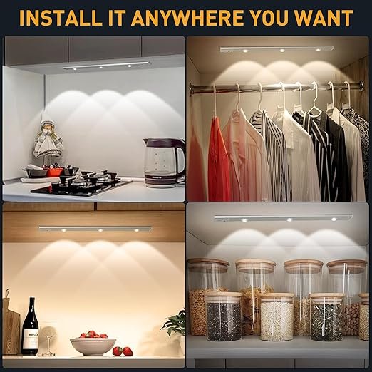 LED Cabinet Light ? Motion Sensor Rechargeable Under Cabinet Lighting, Wireless Stick-On Closet Light with Adjustable Brightness for Kitchen, Wardrobe & Stairs