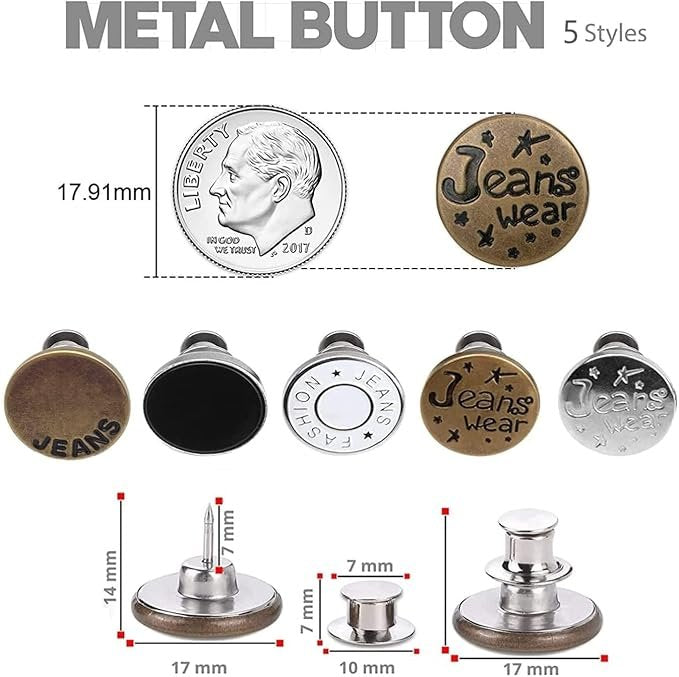 Detachable Jeans Button ? No-Sew Adjustable Waist Extender Snap Button for Pants, Skirts & Jeans, Reusable Metal Replacement Button (Pack of 4)