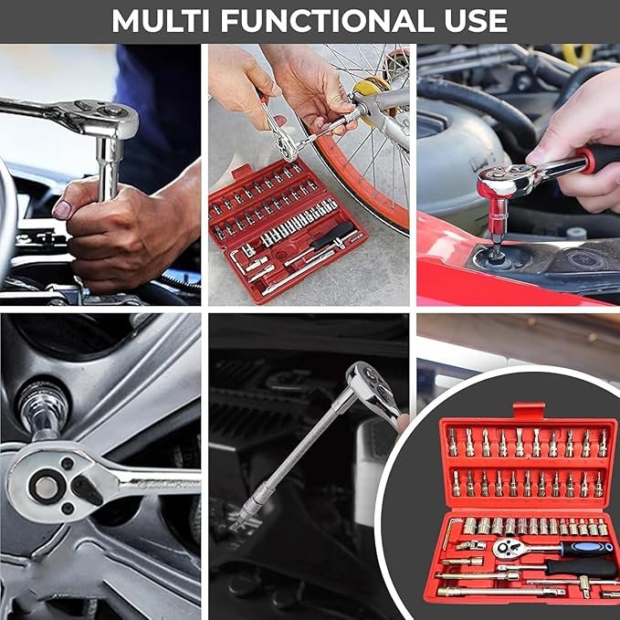 46-in-1 Multipurpose Tool Kit Set ? Professional Socket Wrench Set with Screwdriver Bits & Ratchet Handle for Home, Car, and Bike Repair ? Portable & Durable Case