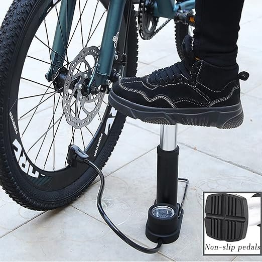 Mini Foot Pump | Compact Portable Air Pump for Car, Bike, Motorcycle & Sports Balls | High-Pressure Dual Valve Foot Air Pump with Pressure Gauge