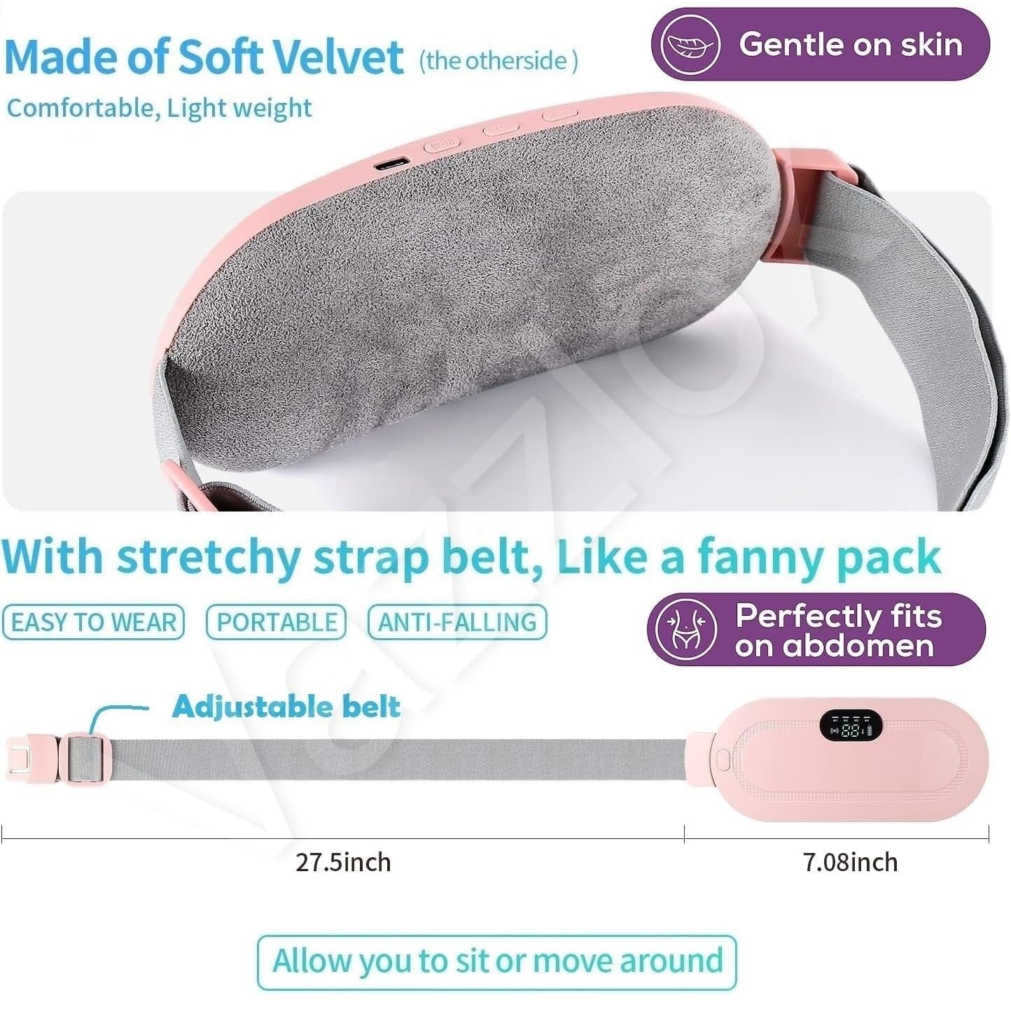 Menstrual Heating Pad Massager ? USB Rechargeable Cramp Relief Belt with Adjustable Heat & Vibration, Portable Warm Compress for Period Pain, Lower Back & Abdomen