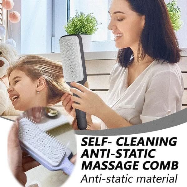 Self-Cleaning Hair Comb ? Detangling Brush with One-Click Hair Removal Button, Anti-Static Scalp Massage Comb for Wet & Dry Hair, Ideal for Women, Men & Kids