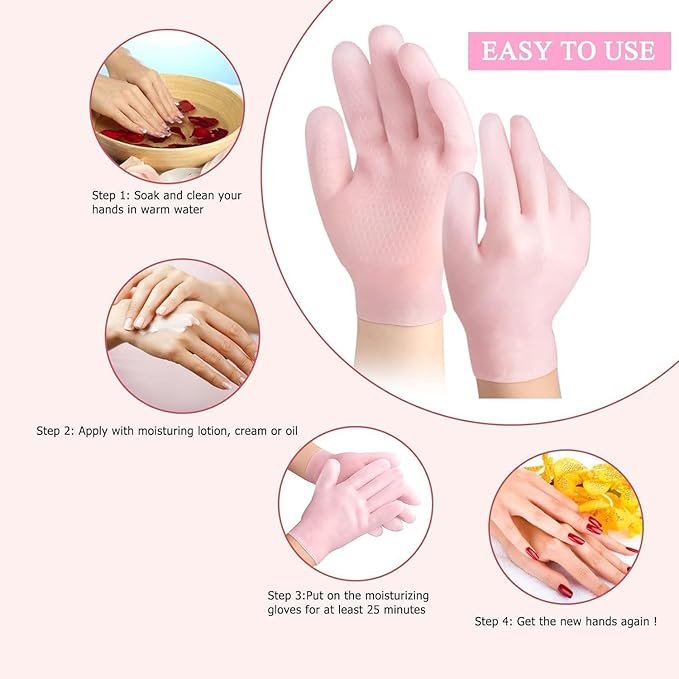 Silicone Moisturizing Hand Gloves ? Reusable Spa Gloves with Gel Lining for Dry, Cracked Hands, Hydrating Treatment for Women & Men, Softening Hand Care Mitts