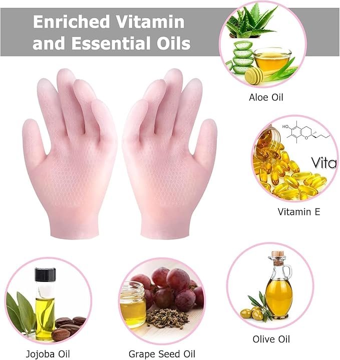 Silicone Moisturizing Hand Gloves ? Reusable Spa Gloves with Gel Lining for Dry, Cracked Hands, Hydrating Treatment for Women & Men, Softening Hand Care Mitts
