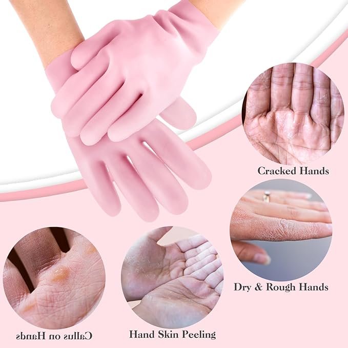 Silicone Moisturizing Hand Gloves ? Reusable Spa Gloves with Gel Lining for Dry, Cracked Hands, Hydrating Treatment for Women & Men, Softening Hand Care Mitts