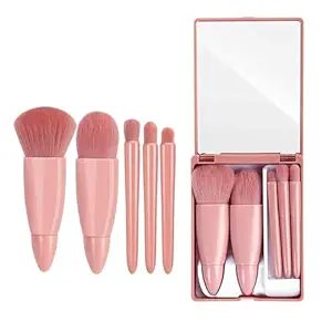 Makeup Brush with Built-in Mirror ? Compact 2-in-1 Travel Beauty Brush for Face, Blush & Powder, Portable Folding Design for Purse, Travel & Daily Use