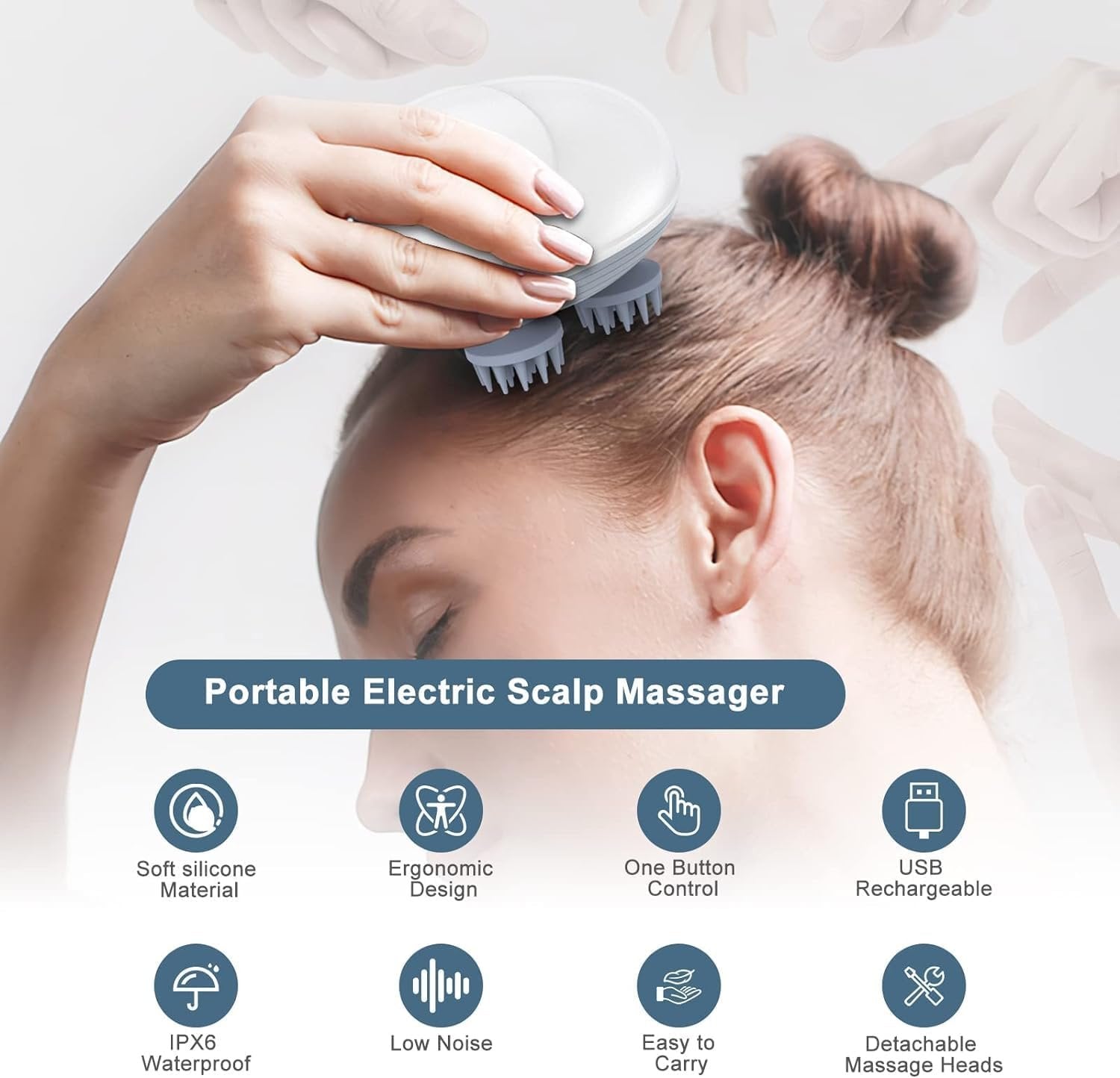 Electric Scalp Massager ? Rechargeable Head Massager with 4 Massage Nodes, Waterproof & Cordless, Promotes Hair Growth, Relieves Stress & Improves Blood Circulation
