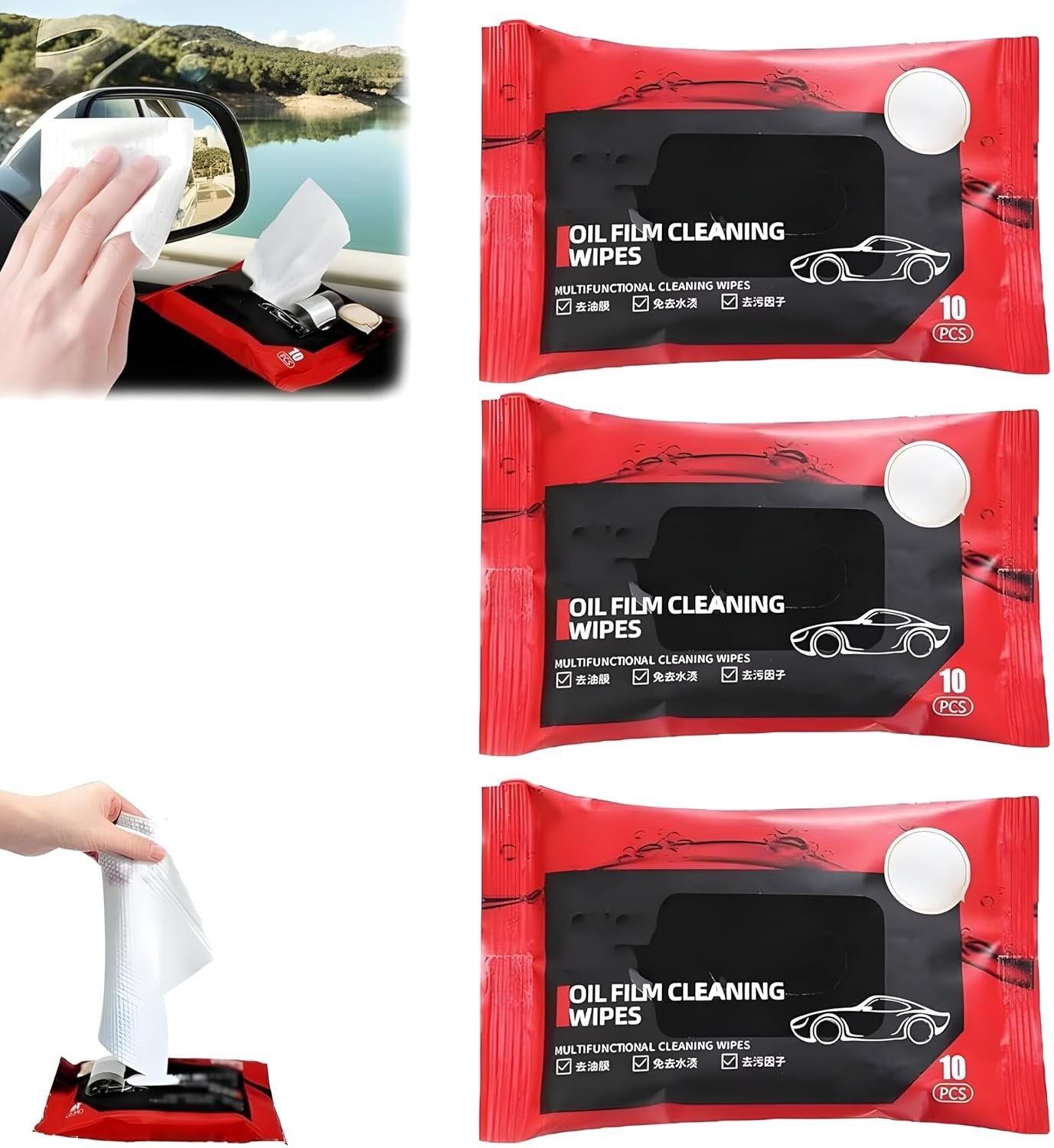 Oil Film Wipes ? Anti-Fog & Oil Remover Wipes for Car Windshield, Glass & Mirrors, Streak-Free Cleaner for Clear Visibility (Pack of 30/50/100)