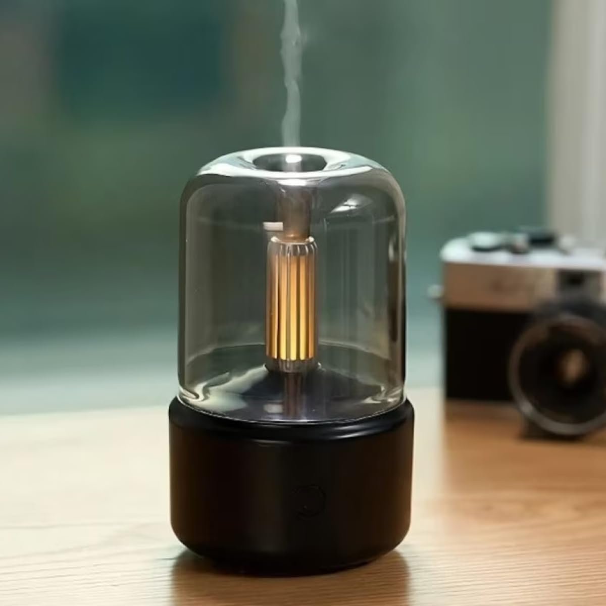 Candlelight Humidifier ? Flame Effect Cool Mist Aroma Diffuser with LED Light, USB Rechargeable Mini Air Humidifier for Bedroom, Office & Home D?cor