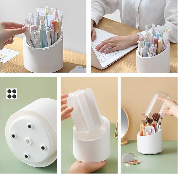 360 Rotating Makeup Brush Holder ? Spinning Cosmetic Organizer with Multiple Compartments, Space-Saving Vanity Storage for Brushes, Lipsticks & Tools