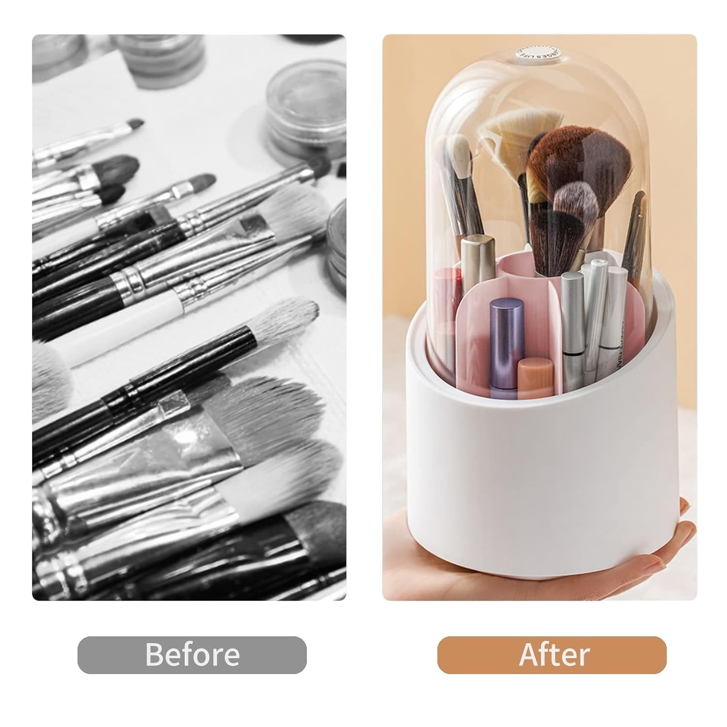 360 Rotating Makeup Brush Holder ? Spinning Cosmetic Organizer with Multiple Compartments, Space-Saving Vanity Storage for Brushes, Lipsticks & Tools