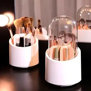 360 Rotating Makeup Brush Holder ? Spinning Cosmetic Organizer with Multiple Compartments, Space-Saving Vanity Storage for Brushes, Lipsticks & Tools